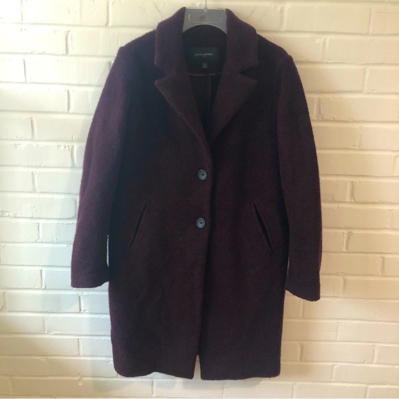 Banana Republic Wool Blend Overcoat Beetroot Burgundy Red heather tweed - Picture 2 of 12